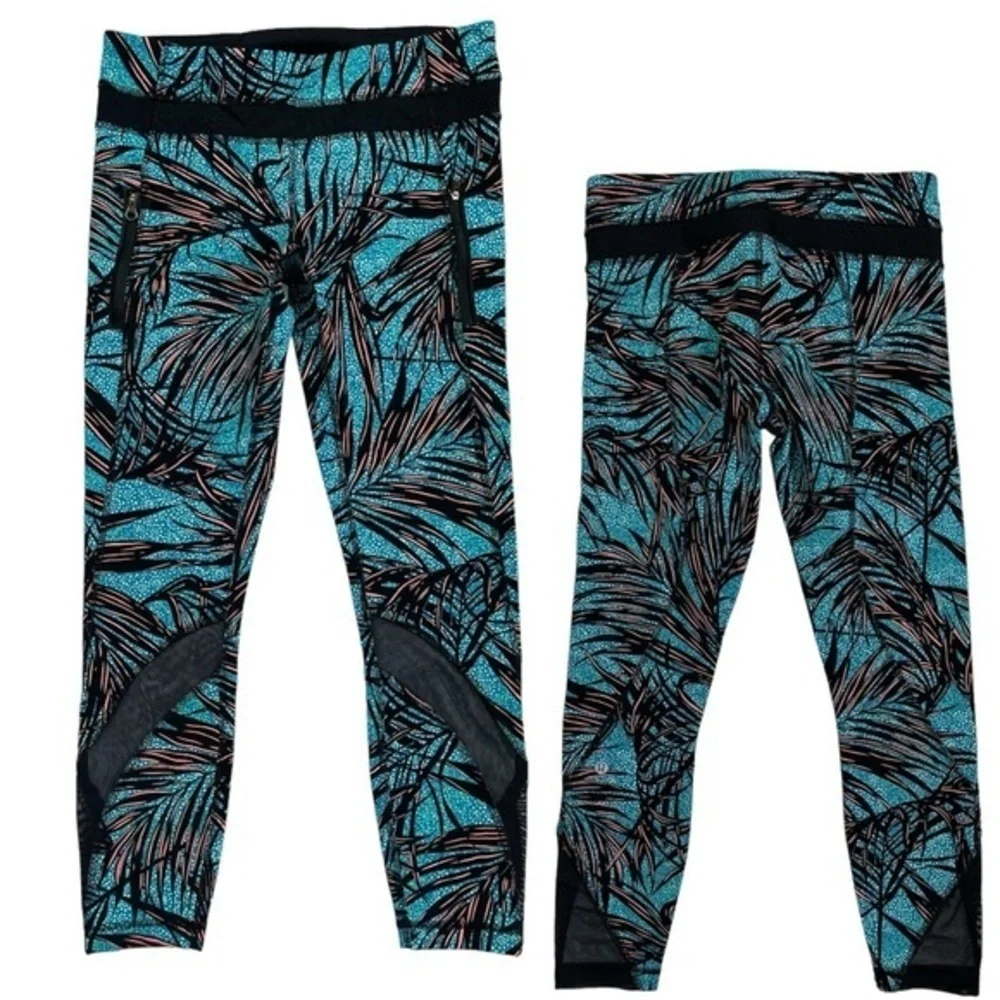 Lululemon Inspire Tight II size 6 in Palm Lace Tofino Teal Multi